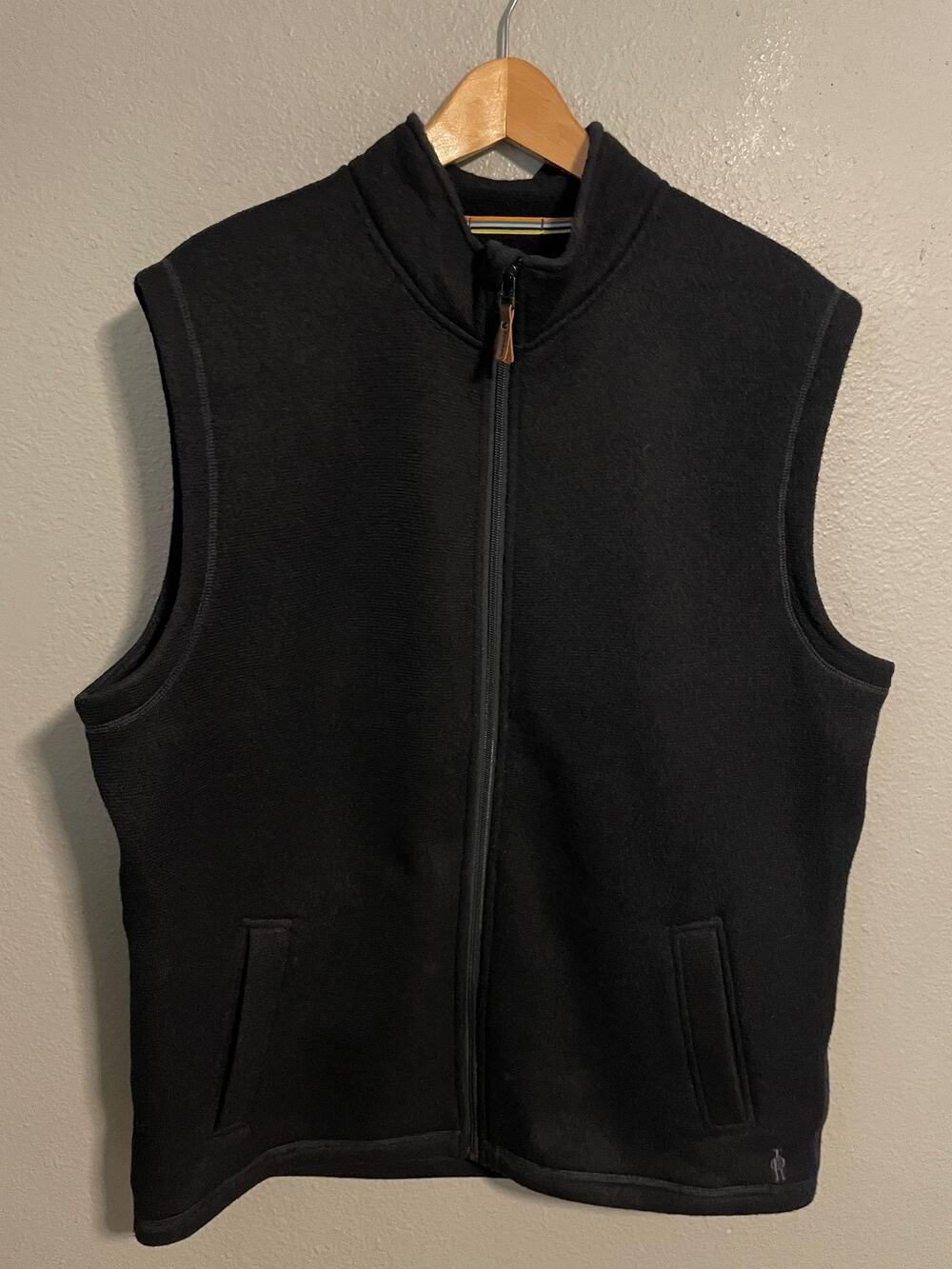 SmartWool Hudson Trail Fleece Vest Mens XL Black Wool Blend Full Zip Outdoor